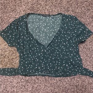 Brandy Melville Green Floral Wrap Around Top